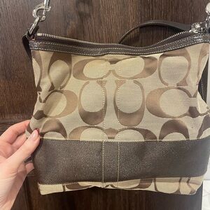 Coach Khaki and Brown Signature Shoulder Bag
